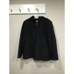 St. John's Bay Charcoal Wool Cashmere Pea Coat Sz M Quiet Luxury Minimal Preppy